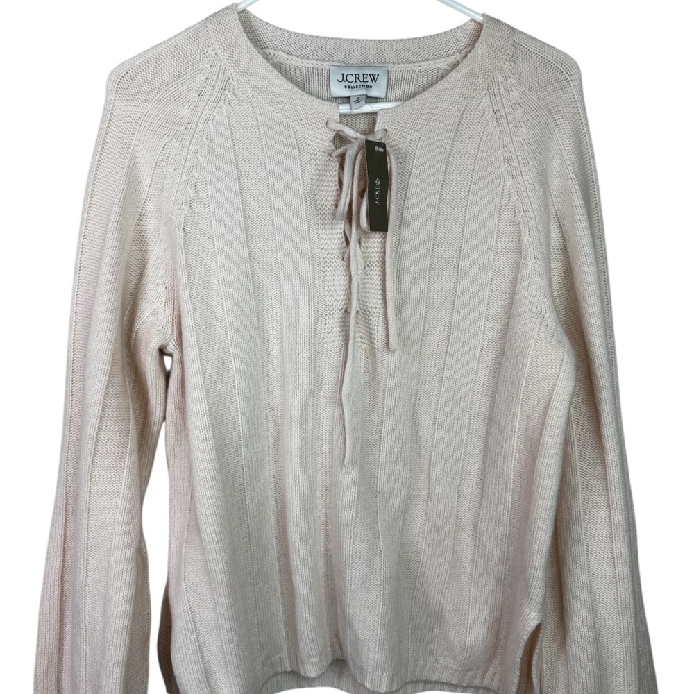 J. Crew Collection Lace Up Sweater 100% Cashmere Cream  Ribbed S NWT *flaw - Picture 3 of 14